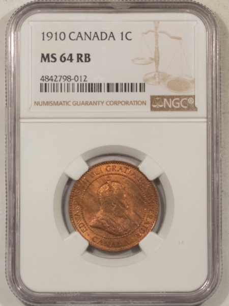 New Certified Coins 1910 CANADA LARGE CENT, KM-8 – NGC MS-64 RB, LOTS OF RED!