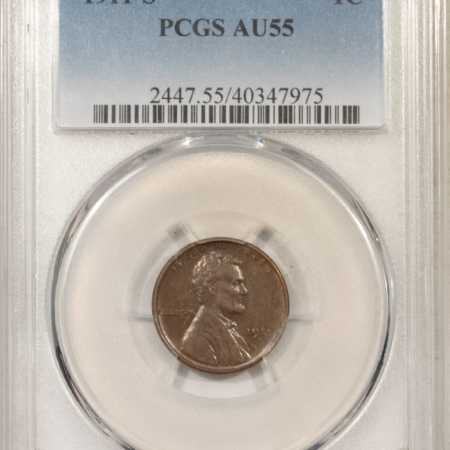 Lincoln Cents (Wheat) 1911-S LINCOLN CENT, PCGS AU-55; LOVELY GLOSSY-BROWN SURFACES; PQ!