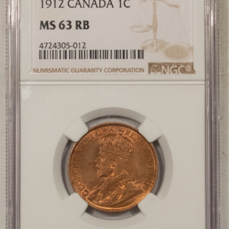 New Store Items 1912 CANADA LARGE CENT, KM-21 – NGC MS-63 RB, LOTS OF RED!