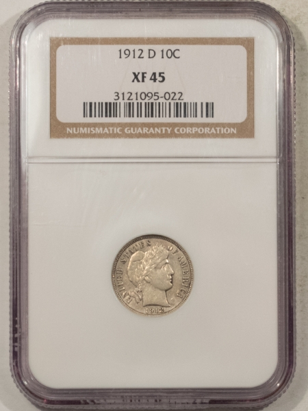 Barber Dimes 1912-D BARBER DIME, NGC XF-45; FRESH FROM A BARBER DIME SET