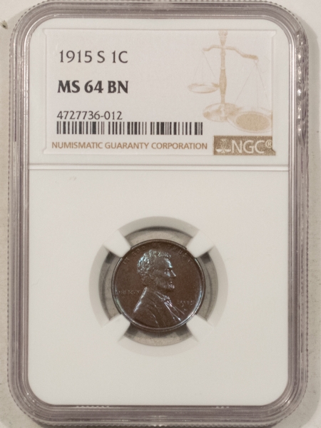 Lincoln Cents (Wheat) 1915-S LINCOLN CENT – NGC MS-64 BN, PRETTY!