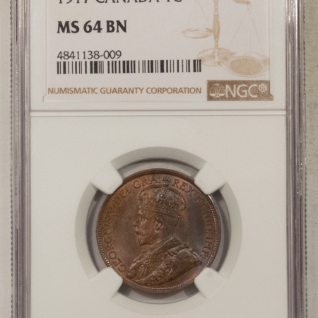 New Store Items 1917 CANADA LARGE CENT, KM-21 – NGC MS-64 BN, PRETTY