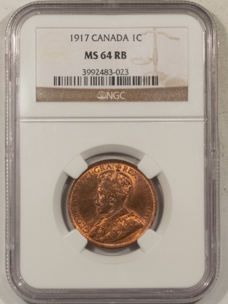 New Certified Coins 1917 CANADA LARGE CENT, KM-21 – NGC MS-64 RB, VIRTUALLY GEM!