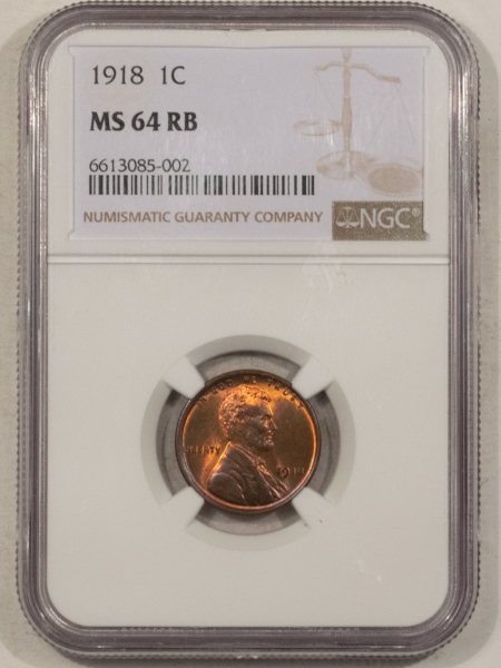 New Store Items 1918 LINCOLN CENT – NGC MS-64 RB, PRETTY!
