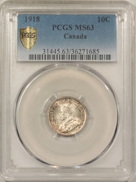 New Certified Coins 1918 CANADA SILVER TEN CENTS, KM-28 – PCGS MS-63, FRESH & FLASHY!