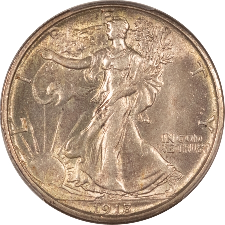 Half Dollars 1918-S WALKING LIBERTY HALF DOLLAR – PCGS AU-58, NICE ORIGINAL & VIRTUALLY UNC!