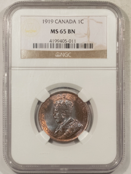 New Certified Coins 1919 CANADA LARGE CENT, KM-21 – NGC MS-65 BN, GORGEOUS GEM, TOUGH!