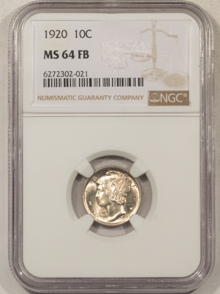 Dimes 1920 MERCURY DIME, NGC MS-64 FB; ORIGINAL MS-64 FB, PRETTY REVERSE!