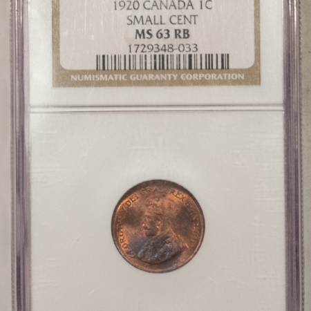 Other Numismatics 1920 CANADA SMALL CENT, KM-28 – NGC MS-63 RB, PRETTY!