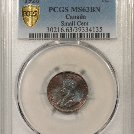 Other Numismatics 1920 CANADA SMALL CENT, KM-28 – PCGS MS-63 BN, REALLY PRETTY!