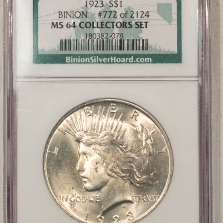 Dollars 1923 PEACE DOLLAR, NGC MS-64 “BINION”-FRESH FROM A COLLECTION OF BINION $1s