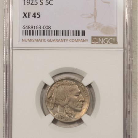 New Store Items 1925-S BUFFALO NICKEL – NGC XF-45, WELL STRUCK, TOUGH DATE!