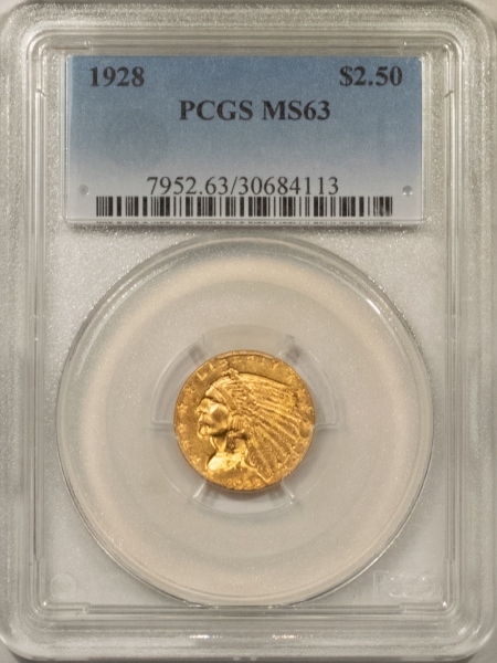$2.50 1928 $2.50 INDIAN HEAD GOLD – PCGS MS-63, FLASHY & CHOICE!