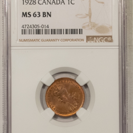 Other Numismatics 1928 CANADA SMALL CENT, KM-28 – NGC MS-63 BN, CHOICE & PQ!