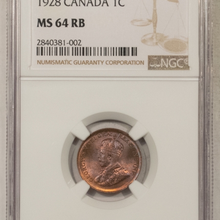 Other Numismatics 1928 CANADA SMALL CENT, KM-28 – NGC MS-64 RB, REALLY TOUGH THIS NICE!