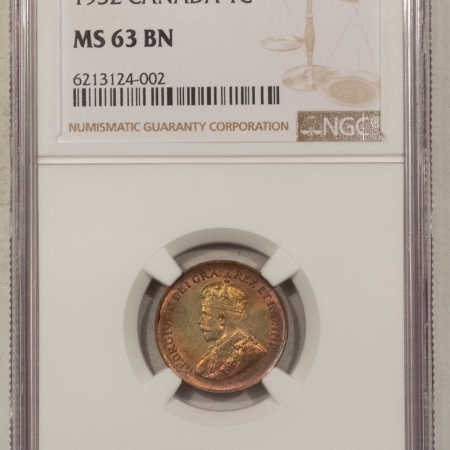 Other Numismatics 1932 CANADA SMALL CENT, KM-28 – NGC MS-63 BN, REALLY PRETTY!