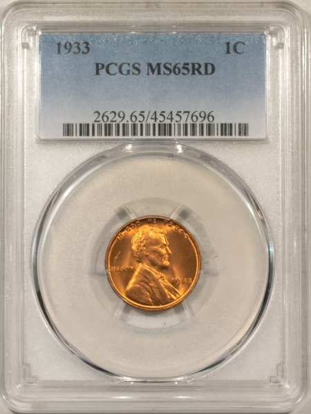 Lincoln Cents (Wheat) 1933 LINCOLN CENT, PCGS MS-65 RD; A SPARKLING, FIERY RED GEM-FROM ORIGINAL ROLL!