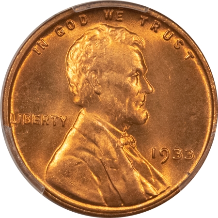Lincoln Cents (Wheat) 1933 LINCOLN CENT, PCGS MS-65 RD; A SPARKLING, FIERY RED GEM-FROM ORIGINAL ROLL!