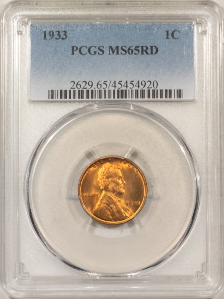 Lincoln Cents (Wheat) 1933 LINCOLN CENT, PCGS MS-65 RD; A SPARKLING, FIERY RED GEM-FROM ORIGINAL ROLL!