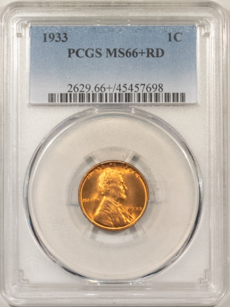 Lincoln Cents (Wheat) 1933 LINCOLN CENT, PCGS MS-66+ RD; A SPARKLING, FIERY RED GEM-FROM ORIGINAL ROLL