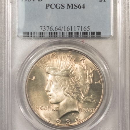 New Store Items 1934-D PEACE DOLLAR, PCGS MS-64, NICE SATINY-WHITE EXAMPLE W/ A TOUCH OF GOLD!