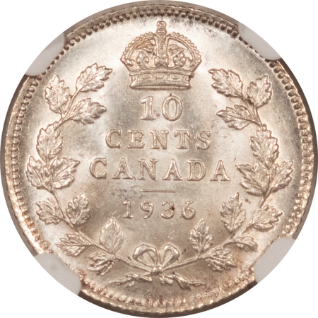 New Store Items 1936 CANADA SILVER TEN CENTS, KM-23a – NGC MS-63, FLASHY!