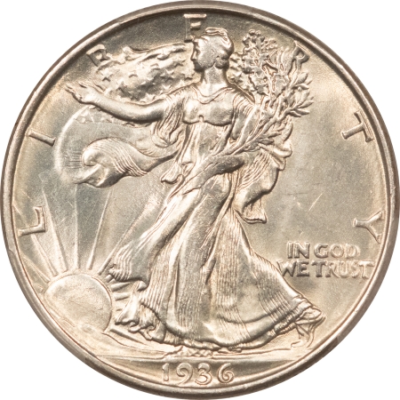 Half Dollars 1936-D WALKING LIBERTY HALF DOLLAR – PCGS AU-58, FRESH WHITE & LOOKS UNC!