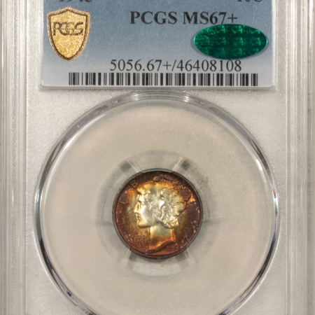 New Store Items 1945 MERCURY DIME – PCGS MS-67+ CAC, STUNNING COLOR & PQ! WOW!