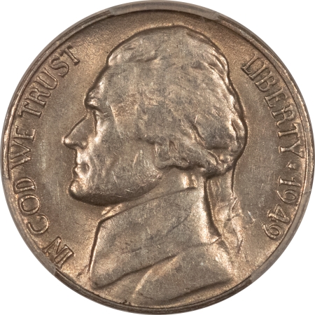 Jefferson Nickels 1949-D/S JEFFERSON NICKEL – PCGS AU-55, COOL OVER-MINTMARK!
