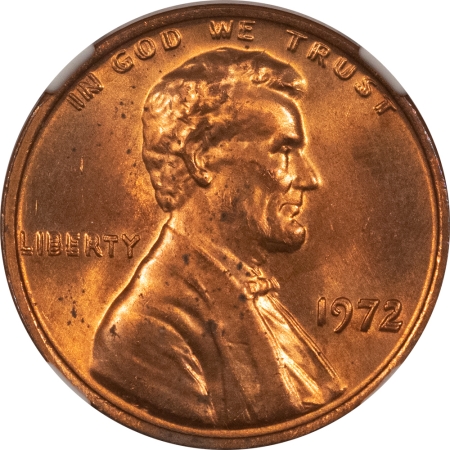 Lincoln Cents (Memorial) 1972 LINCOLN CENT, DOUBLED DIE OBVERSE, NGC MS-64 RD, BLAZING RED & ATTRACTIVE