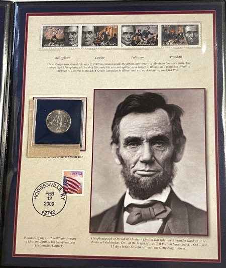 Modern Silver Commems 2009-P LINCOLN COMMEM SILVER $1 PCS COLLECTION, STAMPS, VDB 1C & MORE, IN FOLDER