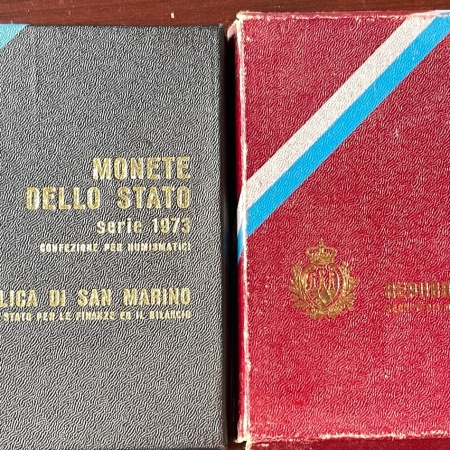 New Certified Coins 1973 & 1975 REPUBLIC OF SAN MARINO MINT SETS, LOT OF 2, SILVER 500 LIRA, BOX/COA