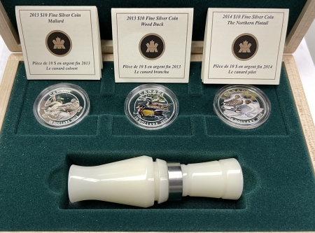 New Store Items 2013 CANADA $10 SILVER DUCKS OF CANADA 1/2 OZ 3 COIN SET W/ DUCK CALL GEM PR OGP