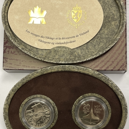 U.S. Uncertified Coins 1999 CANADA-NORWAY THE VIKINGS & THE VINLAND VOYAGES TWO COIN SET, GEM PROOF OGP