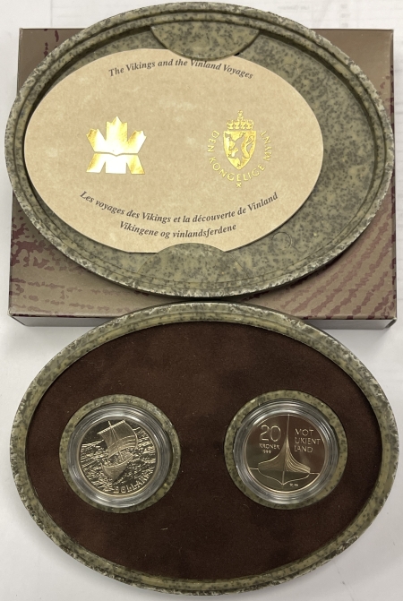 Other Numismatics 1999 CANADA-NORWAY THE VIKINGS & THE VINLAND VOYAGES TWO COIN SET, GEM PROOF OGP