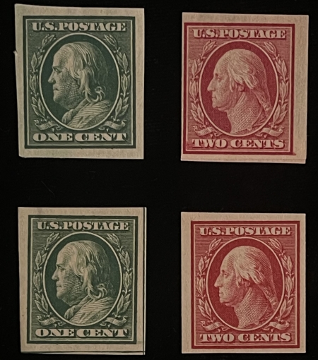 Postage SCOTT #343, 344, 383 & 384; 1c-2c IMPERFS, wmk 190 & 191; MOG-HINGED; CAT $16.50