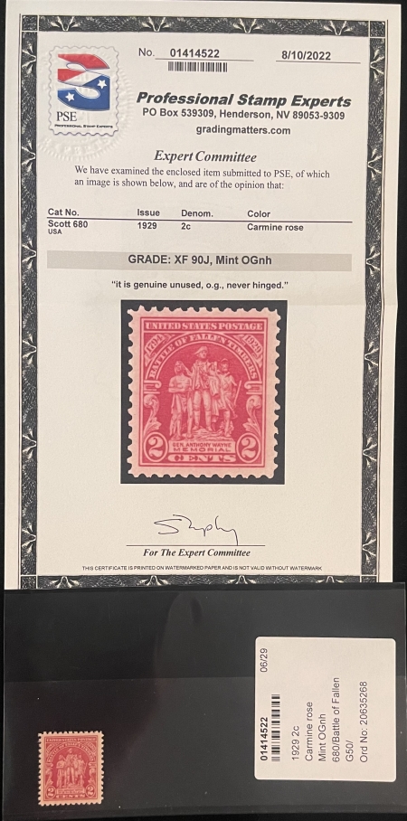 Postage SCOTT #680 2c CARMINE-ROSE, PSE XF90J, MINT OGNH, SMQ $20
