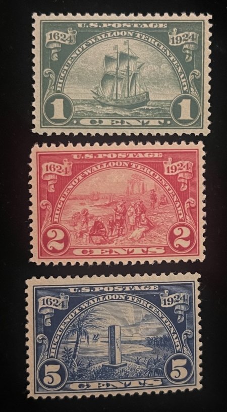 Postage SCOTT #614-616 1c GREEN, 2c RED & 5c BLUE; MOG NH (616 H); VF & FRESH – CAT $26+