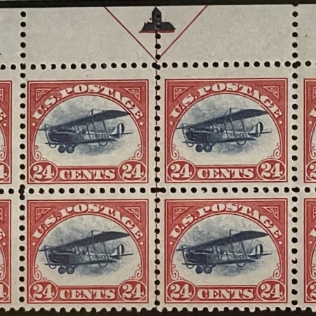 Air Post Stamps SCOTT #C-3 24c CARMINE-ROSE/BLUE AIR POST TOP BLOCK OF 12, MOG NH, VF-CAT $1250