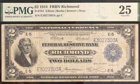 New Store Items 1918 $2 FEDERAL RESERVE NOTE, BATTLESHIP, RICHMOND, FR-761, PMG VF 25-FRESH NOTE