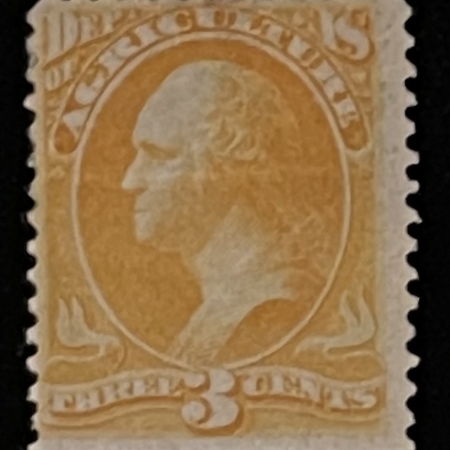 Official Stamps SCOTT #O-3, 3c YELLOW, MDOG, CREASES, VG W/ SATURATED COLOR – CATALOG VALUE $225