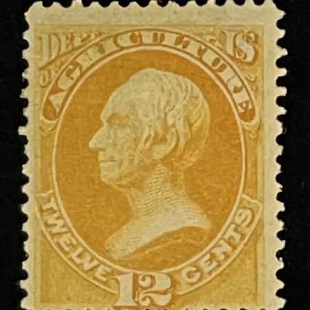 Official Stamps SCOTT #O-6, 12c YELLOW, MOG-HINGED, FINE+, BRIGHT COLOR – CATALOG VALUE $450!