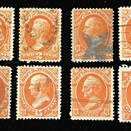 Official Stamps SCOTT #O-15,16,17,19,20,21,22,24, 1c-90c, INTERIOR DEPT, USED SINGLES, CAT $155