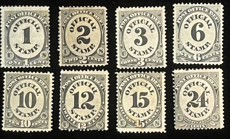 Official Stamps SCOTT #O-47-O-54, POST OFFICE DEPT, 1c-24c, MDOG or MPOG – CATALOG $704