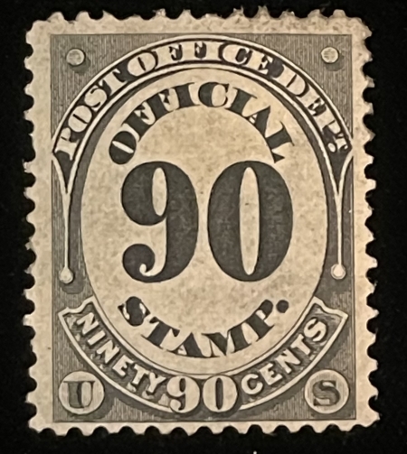 Official Stamps SCOTT #O-56, 90c BLACK, MDOG, FINE – CATALOG VALUE $220