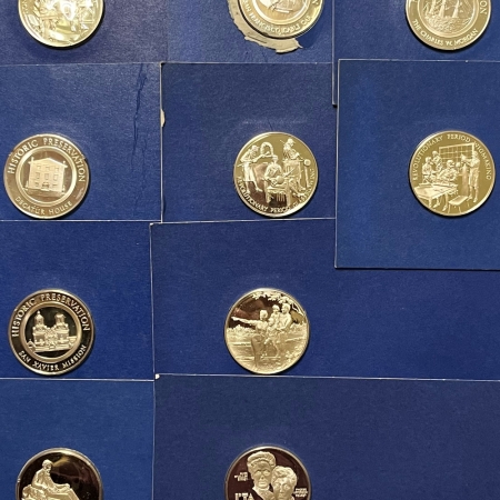 New Store Items 10 PC HISTORICAL PRES/BICENT SILVER MEDALS, EACH .75 OZ, FM-.925 – GEM PR, CARDS