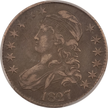 Early Halves 1827 CAPPED BUST HALF DOLLAR, SQUARE BASE 2 – PCGS VF-30, ORIGINAL & PLEASING