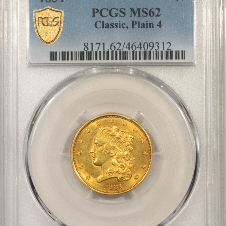 $5 1834 $5 CLASSIC HEAD GOLD, PLAIN 4 – PCGS MS-62, FRESH & FLASHY, TOUGH TYPE