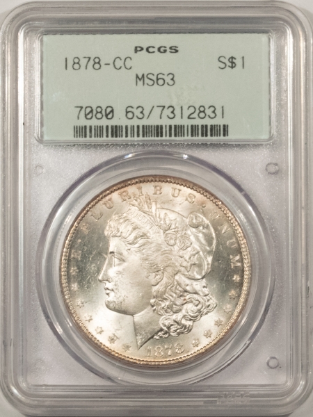 Morgan Dollars 1878-CC MORGAN DOLLAR – PCGS MS-63, FROSTY WHITE, TWO PIECE RATTLER OGH & PQ!