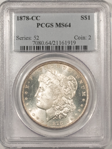 Morgan Dollars 1878-CC MORGAN DOLLAR – PCGS MS-64, BLAZING WHITE!